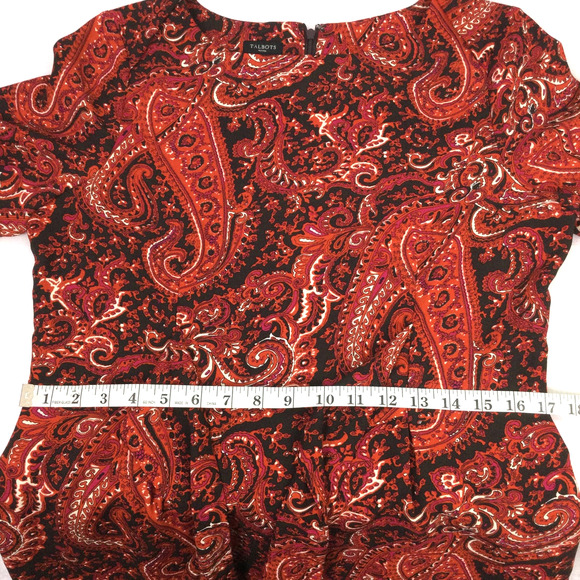 Talbots Petite Boat Neck Elbow Sleeve Burnt Orange Paisley Tie Midi Dress 12P - Picture 10 of 15